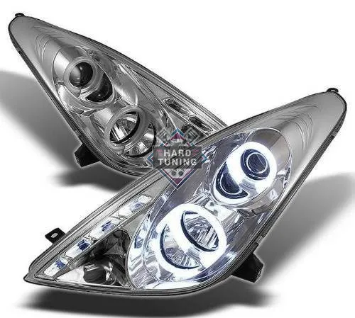 Фары Тойота Селика (Toyota Celica) 2001-2007г. Ангельские глазки. Хром.