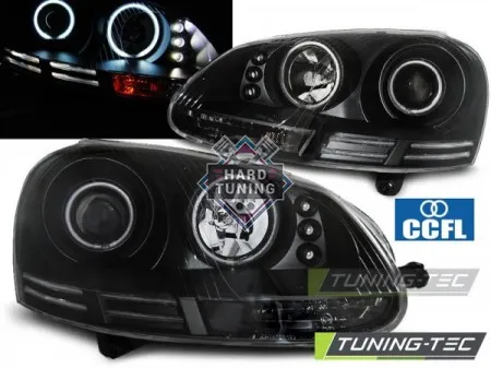 Передние фары Volkswagen Golf 5 (2003-2009) Angel Eyes CCFL черные