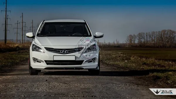Сплиттер переднего бампера Hyundai Solaris 1 (2014-2017) АБС пластик