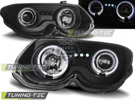 Передние фары Chrysler 300M (1999-2004) Angel Eyes черные