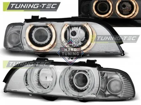 Передние фары BMW E39 (1995-2003) HEADLIGHTS ANGEL EYES fits хром