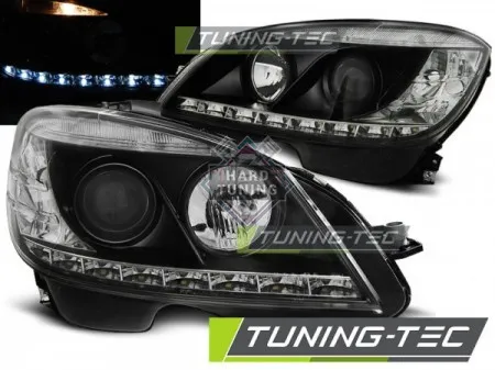 Передние фары Mercedes W204 (2007-2010) Daylight черные