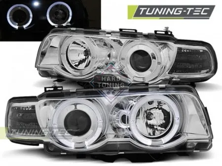 Передние фары BMW E38 (1998-2001) HEADLIGHTS ANGEL EYES fits хром