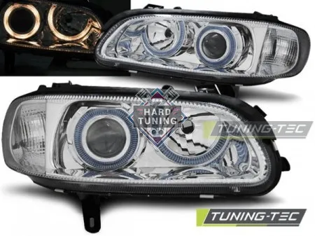 Передние фары Opel Omega B (1994-1999) Angel Eyes хром