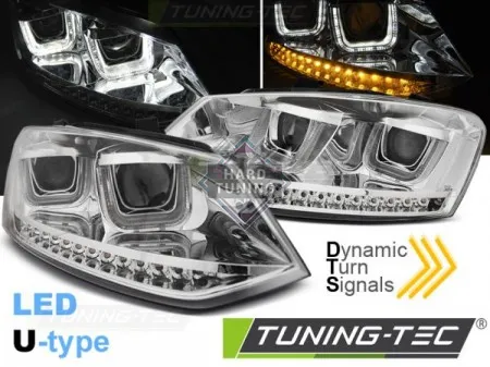 Передние фары Volkswagen Polo 5 (2009-2014) U-LED Light SEQ хром