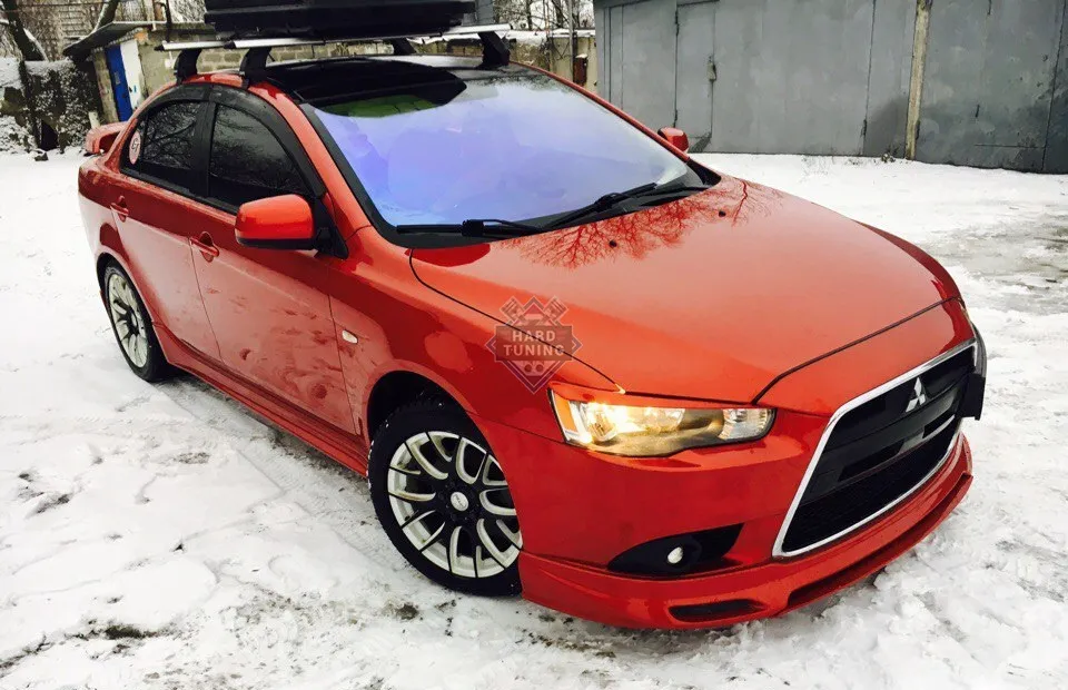Накладка на передний бампер с центральным сплиттером ZODIAK Mitsubishi Lancer 10 (2011-2016) стеклопластик