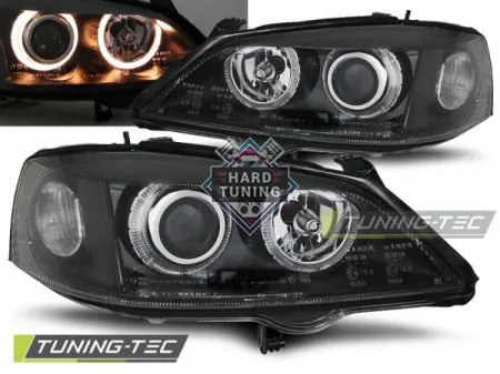 Передние фары Opel Astra G (1997-2004) Angel Eyes черные