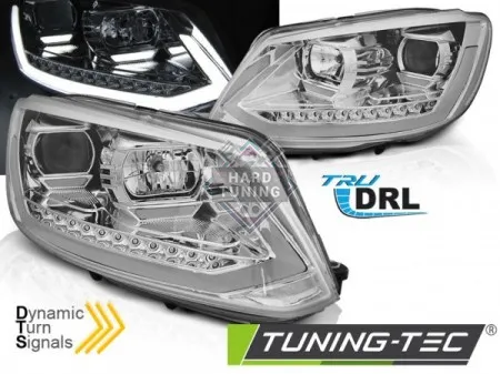 Передние фары Volkswagen Touran 2 (2010-2015) Tube Light DRL SEQ хром