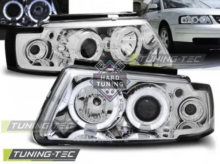 Передние фары Volkswagen Passat B5 (1996-2000) Angel Eyes хром