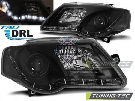 Передние фары Volkswagen Passat B6 3C (2005-2010) True DRL черные