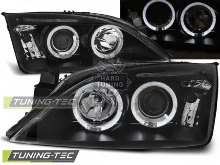 Передние фары Ford Mondeo 3 (2000-2007) Angel Eyes черные