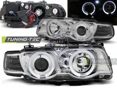 Передние фары BMW E38 (1998-2001) XENON HEADLIGHTS ANGEL EYES fits хром