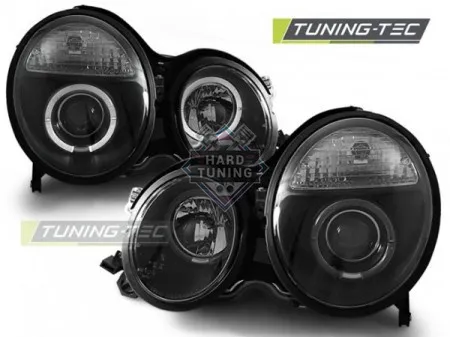 Передние фары Mercedes W210 E-Class (1999-2002) Angel Eyes черные