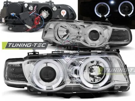 Передние фары BMW E38 (1998-2001) XENON HEADLIGHTS ANGEL EYES fits хром