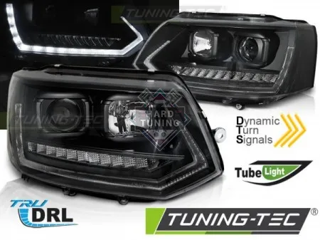 Передние фары Volkswagen T5 (2010-2015) Tube Light DRL SEQ черные