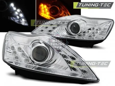 Передние фары Ford Focus 2 (2008-2010) Daylight хром