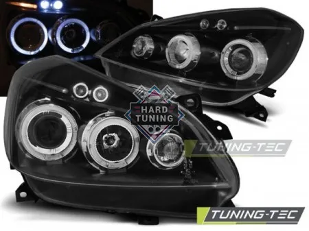 Передние фары Renault Clio 3 (2005-2009) Angel Eyes черные