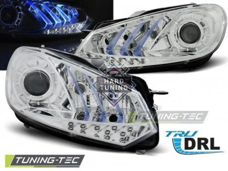 Передние фары Volkswagen Golf 6 (2008-2012) True DRL Blue Light хром