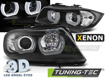 Передние фары BMW E90/E91 (2005-2008) XENON HEADLIGHTS U-LED LIGHT 3D fits черные