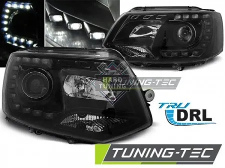 Передние фары Volkswagen T5 (2010-2015) True DRL черные