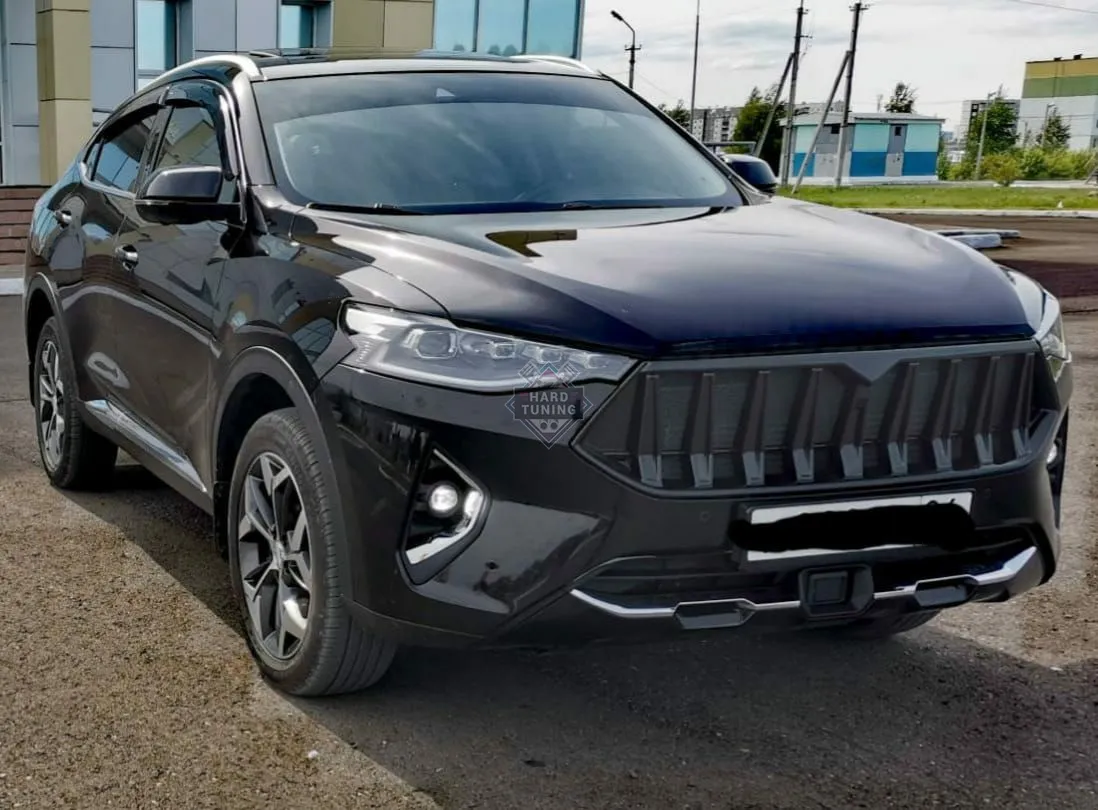 Решетка радиатора Sport V2 Haval F7 / F7x (2018-2022) с сеткой Черный глянец