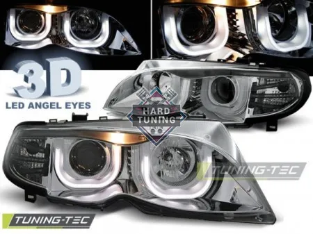 Передние фары BMW E46 (2001-2005) S/T HEADLIGHTS ANGEL EYES 3D fits хром