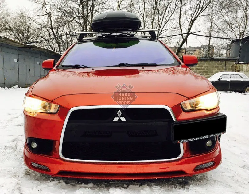 Накладка на передний бампер с центральным сплиттером ZODIAK Mitsubishi Lancer 10 (2011-2016) стеклопластик