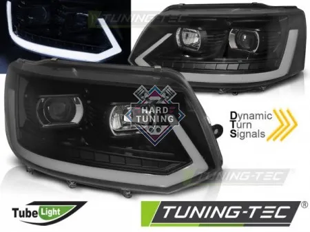 Передние фары Volkswagen T5 (2010-2015) Tube Light SEQ черные