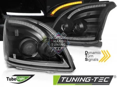 Передние фары Toyota Land Cruiser Prado 120 (2003-2009) Tube Light SEQ LED черные