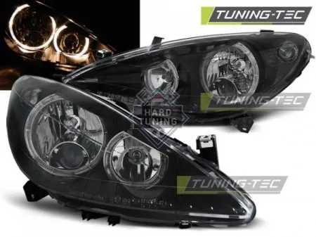 Передние фары Peugeot 307 (2001-2005) Angel Eyes черные