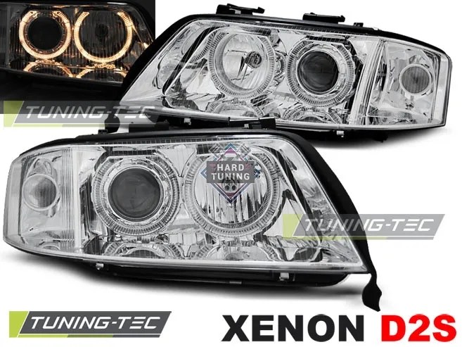 Передние фары Audi A6 С5 2001-2004 Angel Eyes под ксенон хром