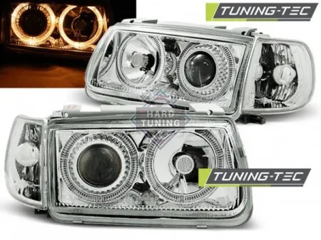 Передние фары Volkswagen Polo 3 (1994-1999) Angel Eyes хром
