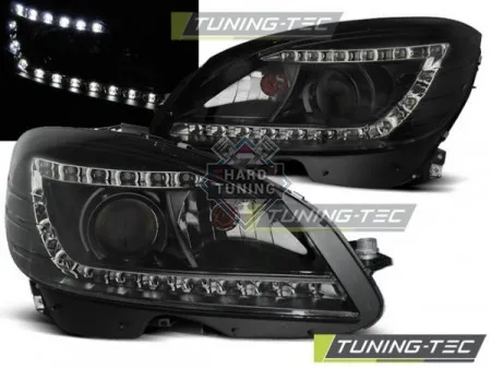 Передние фары Mercedes W204 (2007-2010) Daylight черные