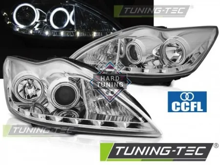 Передние фары Ford Focus 2 (2008-2010) Angel Eyes CCFL хром