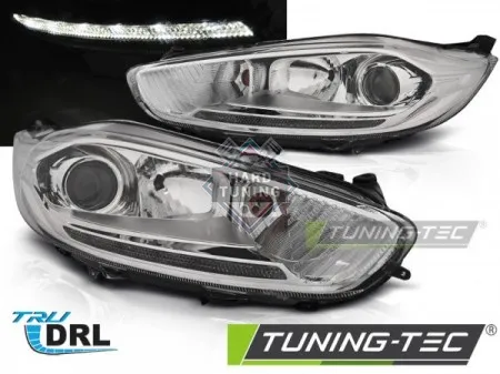 Передние фары Ford Fiesta MK6 (2013-2016) LED DRL хром