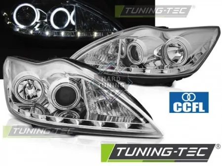Передние фары Ford Focus 2 (2008-2010) Angel Eyes CCFL хром