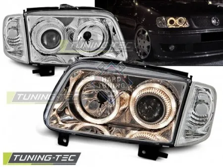 Передние фары Volkswagen Polo 3 (1999-2001) Angel Eyes хром