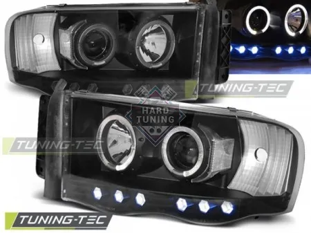 Передние фары Dodge Ram (2002-2006) Angel Eyes черные