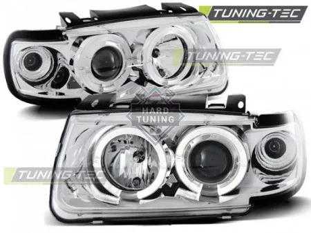Передние фары Volkswagen Polo 3 (1994-1999) Hatchback Angel Eyes хром