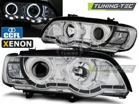 Передние фары BMW X5 E53 1999-2003 XENON HEADLIGHTS ANGEL EYES fits хром
