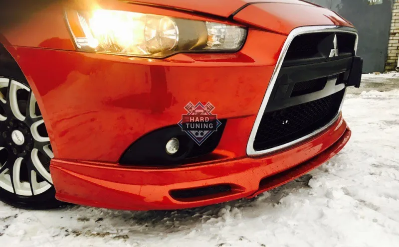 Накладка на передний бампер с центральным сплиттером ZODIAK Mitsubishi Lancer 10 (2011-2016) ABS пластик