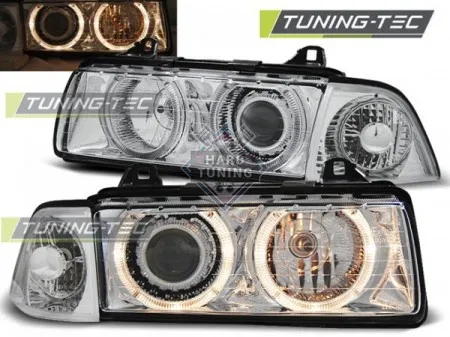 Передние фары BMW E36 (1990-1999) HEADLIGHTS ANGEL EYES fits хром