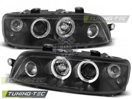 Передние фары Fiat Punto 2 (1999-2003) Angel Eyes черные