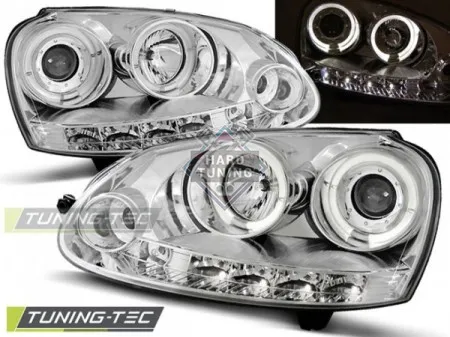 Передние фары Volkswagen Golf 5 (2003-2009) Angel Eyes хром