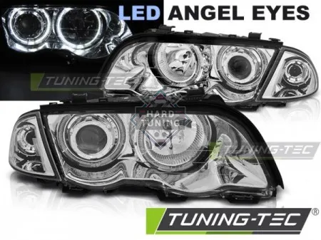 Передние фары BMW E46 (1999-2001) S/T HEADLIGHTS ANGEL EYES LED fits хром