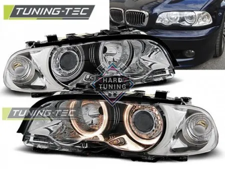 Передние фары BMW E46 (1999-2001) COUPE CABRIO HEADLIGHTS ANGEL EYES fits хром