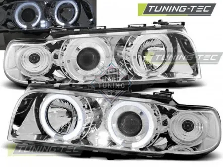 Передние фары BMW E38 (1994-1998) HEADLIGHTS ANGEL EYES fits хром