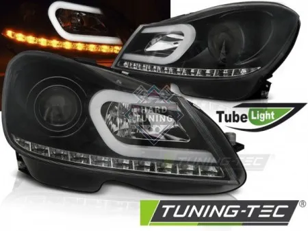Передние фары Mercedes W204 C-Class (2011-2014) Tube Light черные