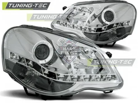 Передние фары Volkswagen Polo 4 (2005-2009) Daylight хром