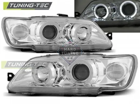 Передние фары Peugeot 306 (1993-1997) Angel Eyes хром